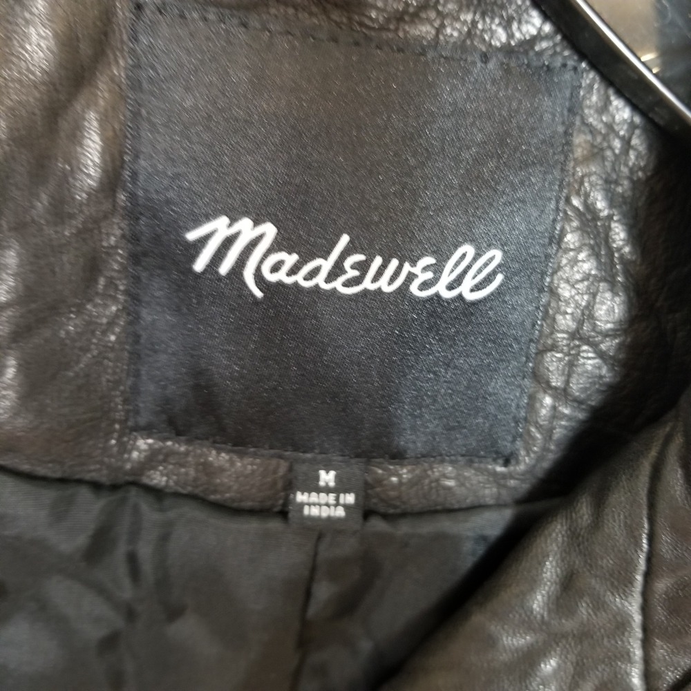 Madewell Washed Leather Motorcycle Jacket Women Sz M Black Asymmetrical Zip - Picture 8 of 9